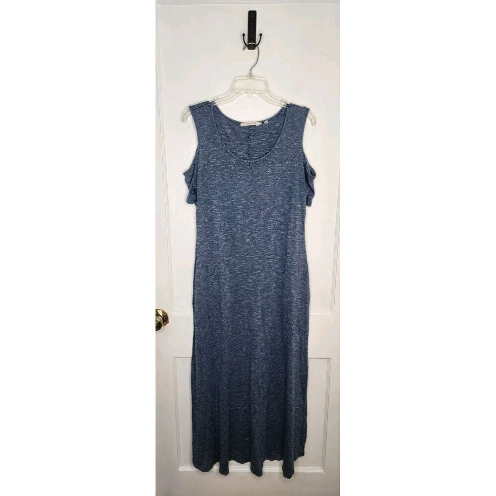 Soft Surroundings Electra Maxi Dress Size M Heathered Blue Knit Pockets